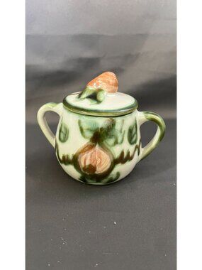 John B. Taylor Ceramic Sugar Bowl Vintage Harvest Motif Double Handle